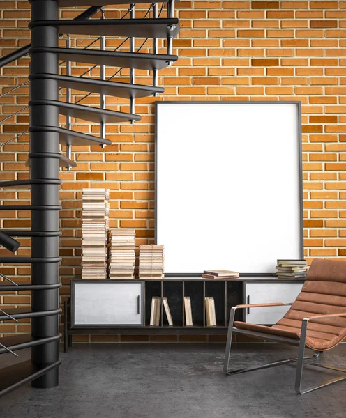 Mock Poster Frame Hipster Interior Background Render — Stock Photo, Image