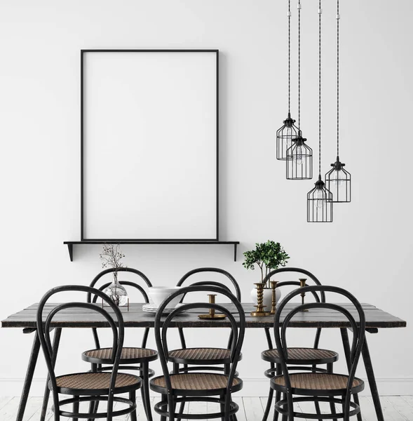 Poster Mock Rustic Dining Room Scandinavian Style Render — Stock Photo, Image