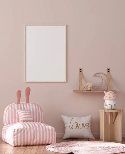 Poster çerçevesi içinde çocuk oda iç geçmiş, 3d render kadar alay