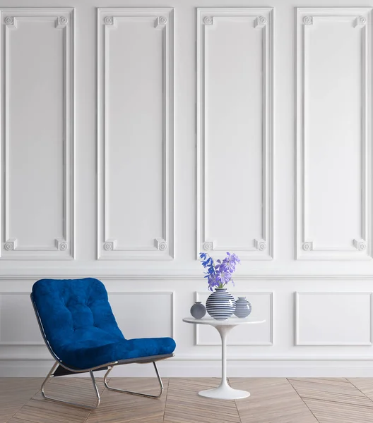 Intérieur Classique Luxe Avec Fauteuil Bleu Foncé Concept Couleur Bleu — Photo