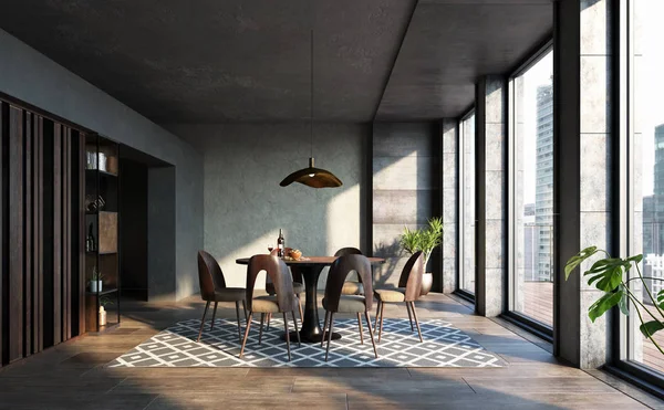 Sala Jantar Loft Estilo Industrial Renderização — Fotografia de Stock