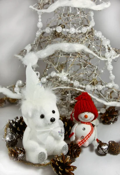 Christmas white teddy bear — Stock Photo, Image