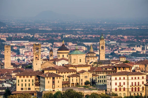 Solnedgång Över Citta Alta Övre Staden Bergamo Lombardiet Italien Europa — Stockfoto