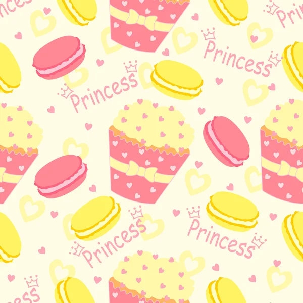 Süßigkeiten Prinzessin Muster mit Cupcake und Herz. — Stockvektor