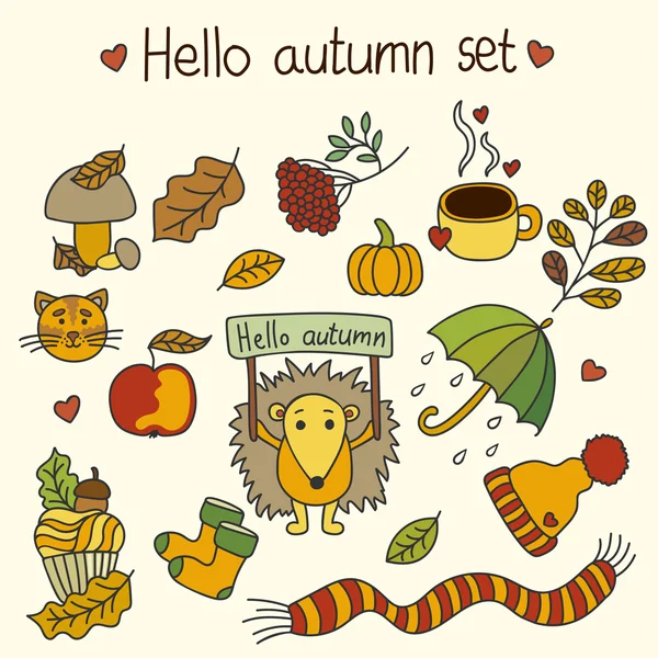 Conjunto de elementos y elementos que representan el otoño . — Vector de stock