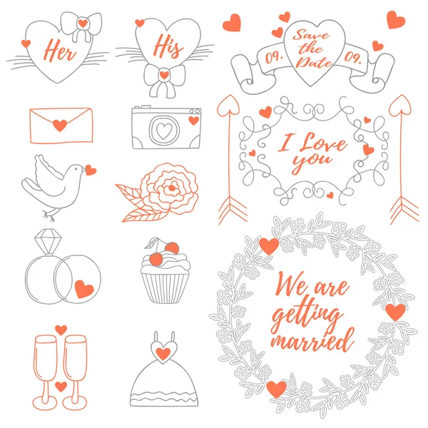 Hochzeiten Banner Tag Symbole Bänder Set — Stockvektor