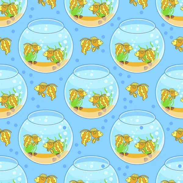 Modèle de bol à poisson avec des poissons et des décorations. modèle d'aquarium . — Image vectorielle