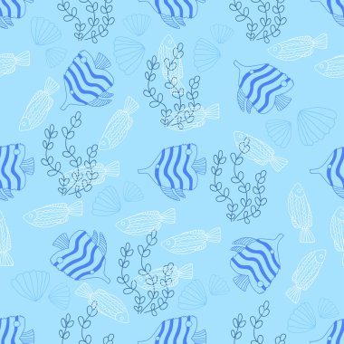 Seamless pattern with fish and algae. clipart