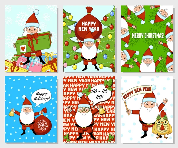 Santa Claus Christmas card. New Year collection card. — Stock Vector