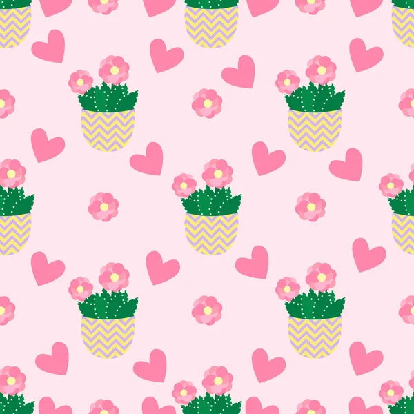 Schattig cactussen, bloempotten. Naadloze patroon met schattige cactussen. Natuur, lente. Schattig illustratie. — Stockvector