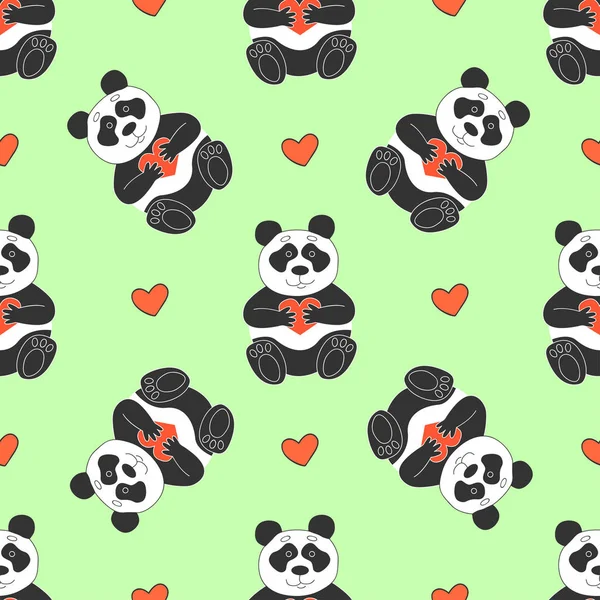 Panda ve kalpleri ile şirin desen 