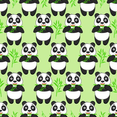 Sevimli panda ve üzerinde yeşil bir arka plan bambu ile Seamless modeli. Komik hayvan.