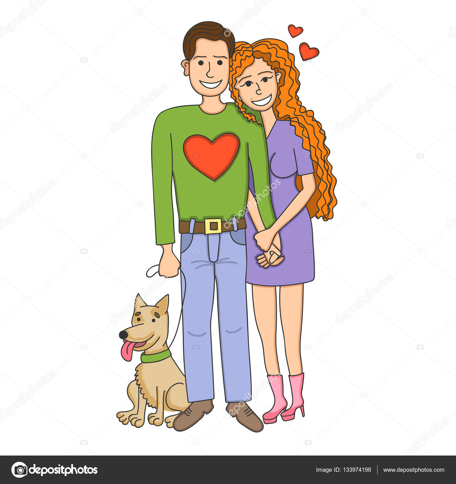 かわいい犬との愛の人々 のカップル。男と女は愛し合っています。幸せな