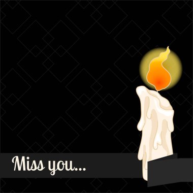 Mourning frame for text. Funeral candle on a black background. Miss you. clipart