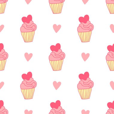 Çörekler ve kalpleri üzerinde beyaz bir arka plan ile Seamless Modeli. 