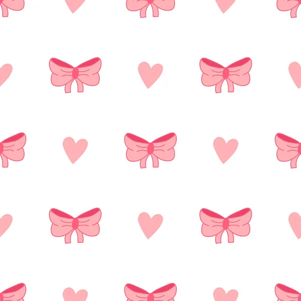Padrão rosa sem costura com arco e corações em um fundo branco . — Vetor de Stock