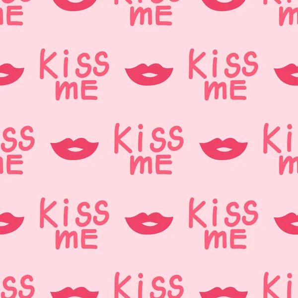 Beija-me. Padrão sem costura com lábios em um fundo rosa . — Vetor de Stock