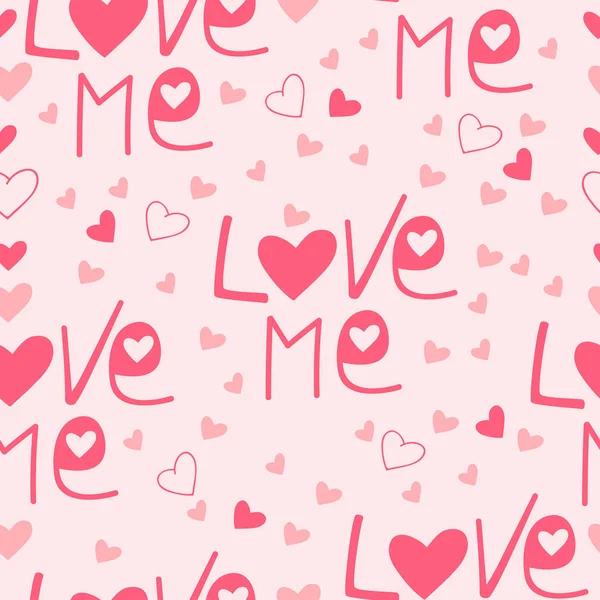 Feliz día de San Valentín. Precioso patrón sin costuras con corazones rosados . — Vector de stock
