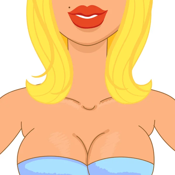 Sexy blonde met grote lippen in blauwe jurk op een witte achtergrond. — Stockvector