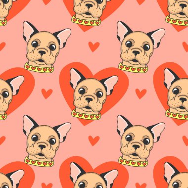 Fransız buldozer ve kalpleri ile Seamless şirin modeli. Komik hayvan arka plan. 