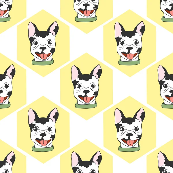 Funny seamless pattern with puppy french bulldog and abstract. — Stock Vector