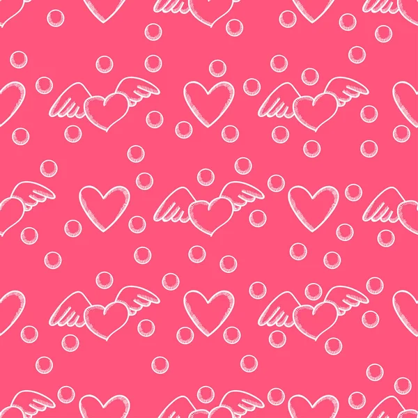 Безшовний малюнок рукою з сердечками та колом на рожевому фоні . — стоковий вектор