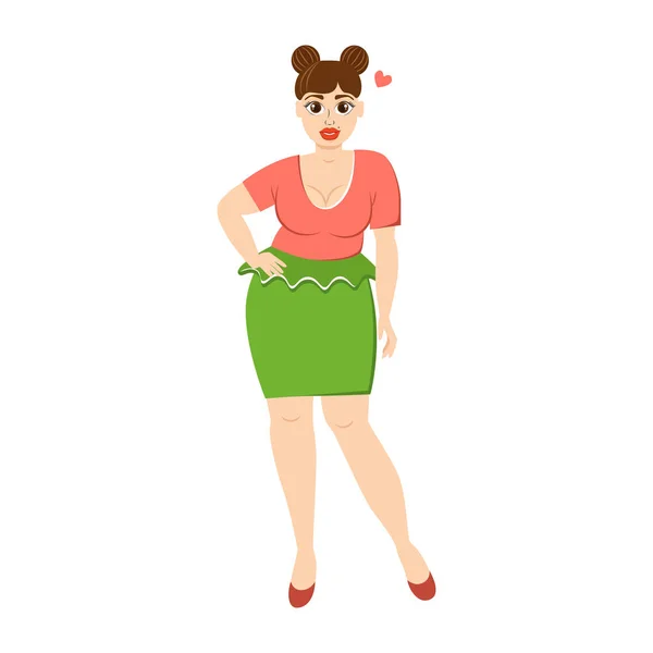 Cute fat girl. Vector illustration with plus size model. — Stock Vector