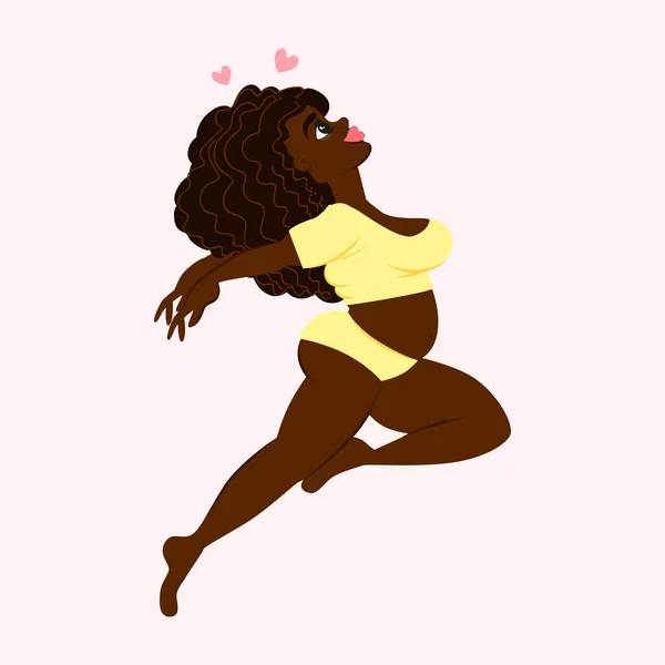 African american fat girl. Cute fashion illustration with sexy female. — Stock Vector