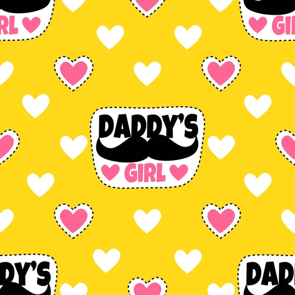Papa's meisje. Gele patroon met hartjes en grappige stickers voor vrouw. — Stockvector