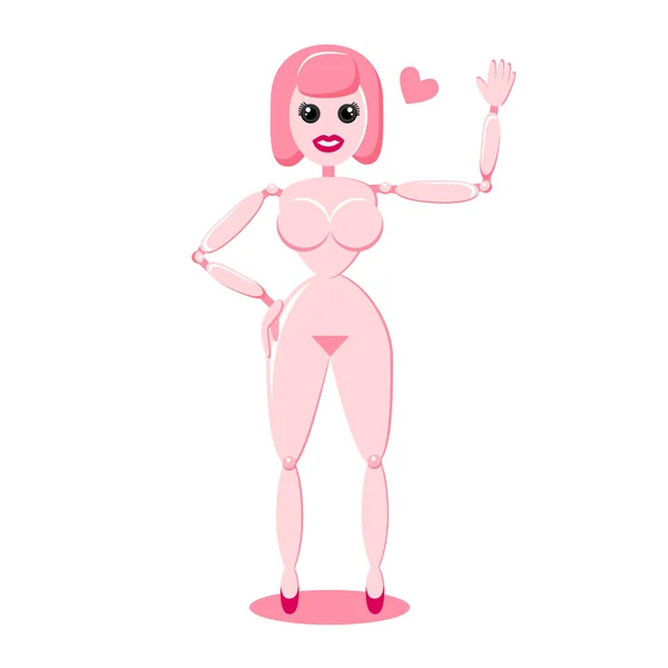 Bella prostituta robot. Illustrazione vettoriale isolata con robot rosa su sfondo bianco . — Vettoriale Stock
