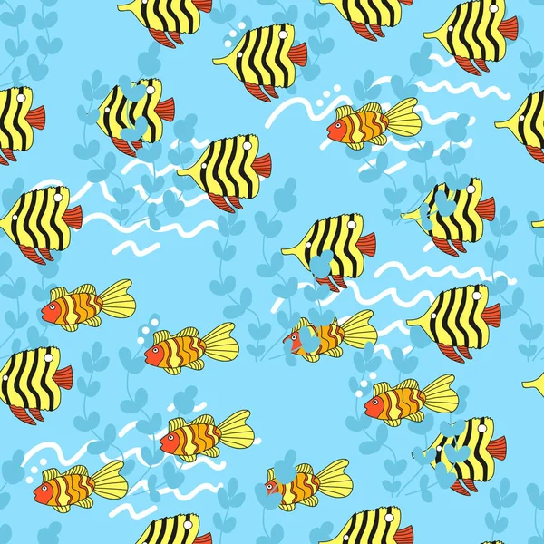 Modèle sans couture avec des poissons mignons. Fond vectoriel . — Image vectorielle