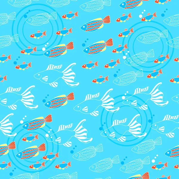 Seamless pattern with cute fish. Sea background. — Stock Vector