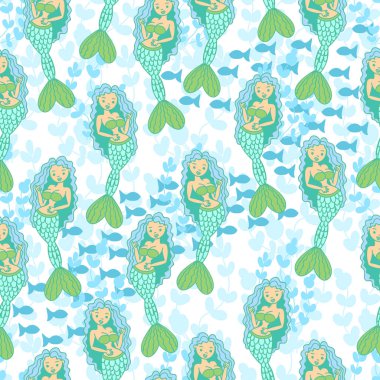 Deniz seksi deniz kızı ve balık ile seamless modeli. 