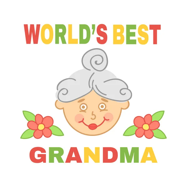 La nonna migliore del mondo. Graziosa illustrazione vettoriale con nonna e fiori . — Vettoriale Stock