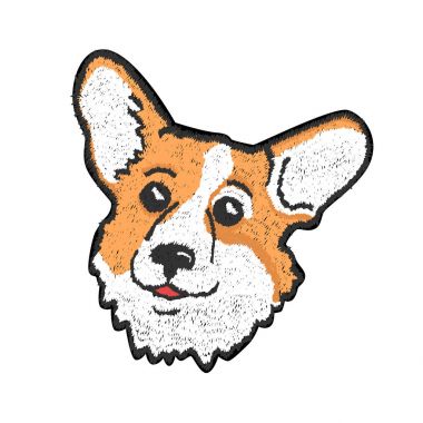 Nakış ile sevimli köpek: Pembroke Welsh Corgi. Beyaz bir arka plan üzerinde hayvan ile vektör yama. 