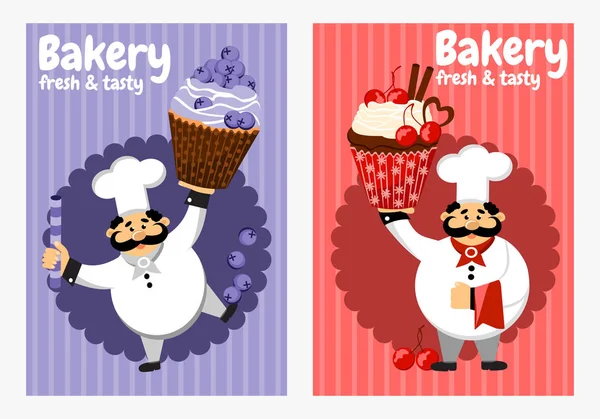 Vector mall banners med kocken och cupcakes. — Stock vektor