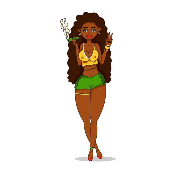 Fille sexy rastafari. Jolie femme avec du cannabis sur fond blanc . — Image vectorielle