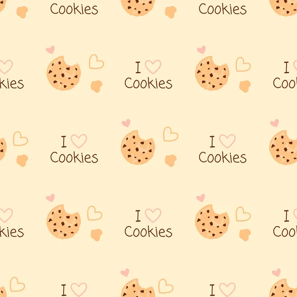 Jag älskar kakor. Söta sömlösa mönster med cookies och hjärtan. — Stock vektor