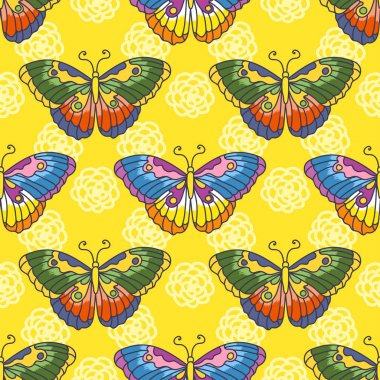 Parlak seamless modeli ile çizilmiş kelebek ver. Vektör arka plan. 