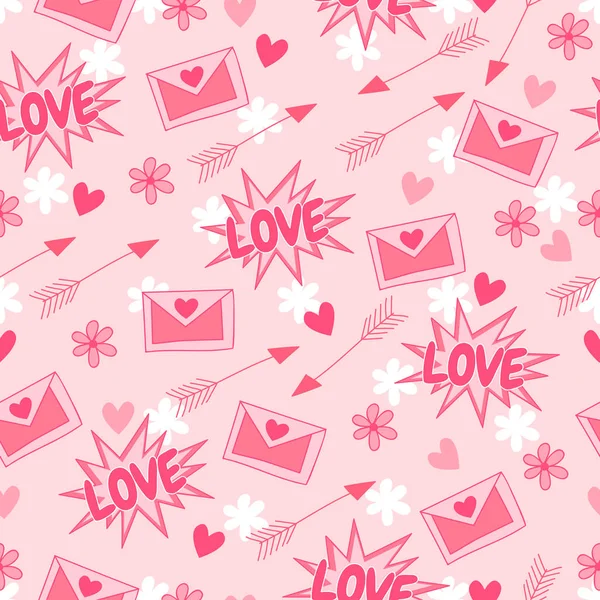 З Днем Святого Валентина. Кохання. Вектор фону з стрілка, серця, квіти і лист. Lovely малюнком безшовні. — стоковий вектор