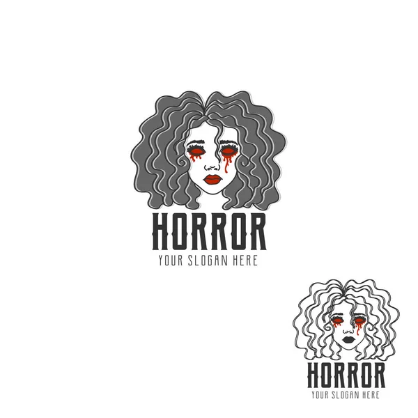 Vektor-Illustration mit Horror-Mädchen. Handgezeichnetes Logo-Design. — Stockvektor