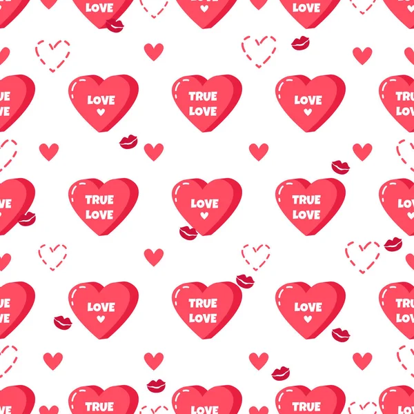爱。红色的心与吻的无缝模式。情人节快乐. — 图库矢量图片