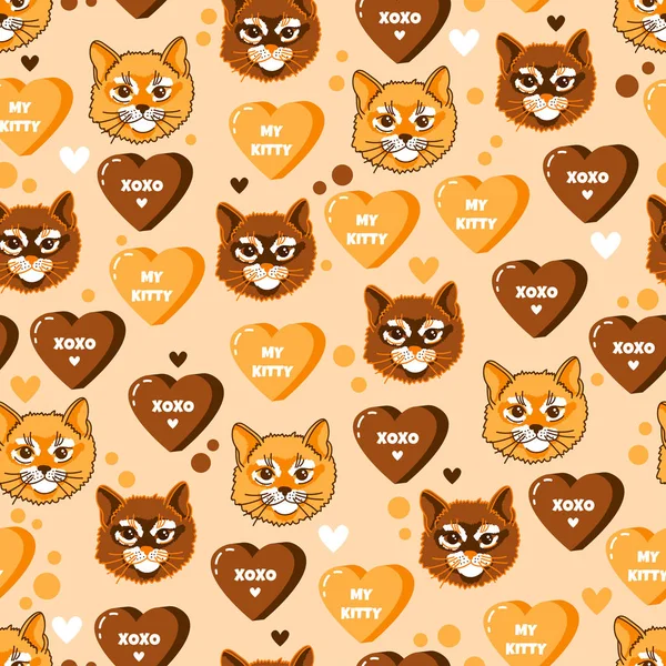 My Love. Cute panda love you. Seamless pattern with sweet hearts, kisses and animal. — Stock Vector