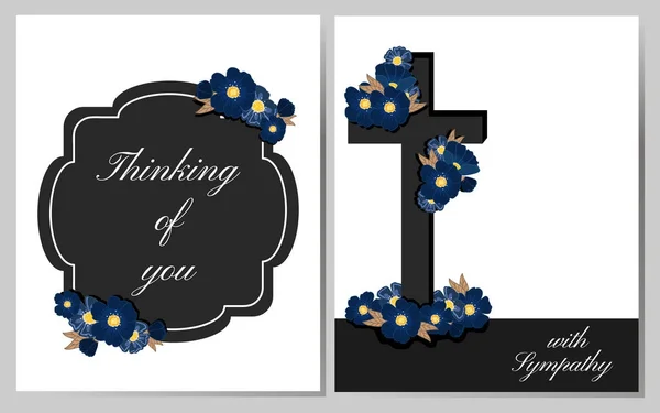 Tarjetas funerarias. Colección vectorial postal con flores. Con simpatía. Pensando en ti . — Vector de stock