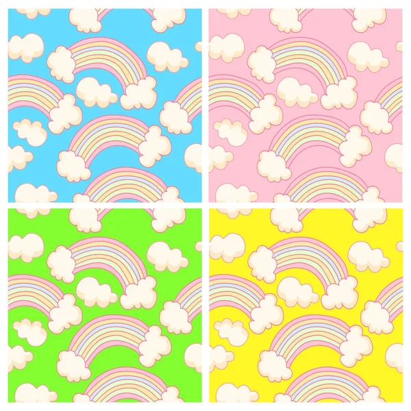 Bright set with cute patterns. Vector background with rainbow and clouds. Collection for childrens. Magical ornaments. — Stock Vector