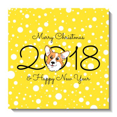 Noel kartı tasarım. Şirin Galce Corgi Pembroke ile tatil kartpostal. Mutlu yeni yıl komik illüstrasyon.