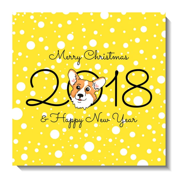 Christmas card design. Holiday postcard with cute Welsh Corgi Pembroke. Happy new year funny illustration. — Stock Vector