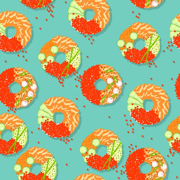 Суші Пончики Нова Їжа Безшовний Візерунок Суші Вигляді Пончика Рожевий — стоковий вектор