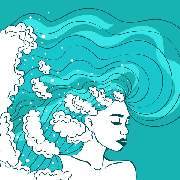 Ilustração Vetorial Com Menina Maravilhosa Penteado Mar Cartaz Marinho Com — Vetor de Stock