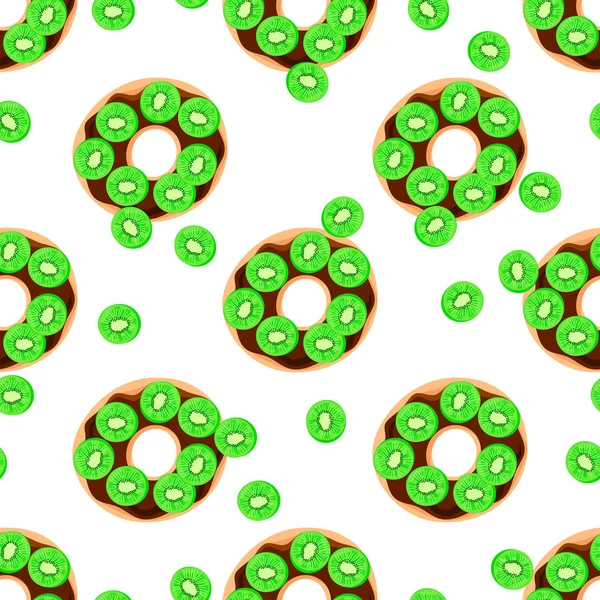 Nahtloses Muster Mit Leckeren Donuts Und Frischer Kiwi Leckeren Hintergrund — Stockvektor